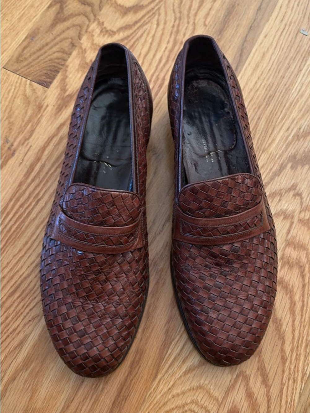 Men's Vintage Italian Woven Leather Penny Loafers - Size 10-11